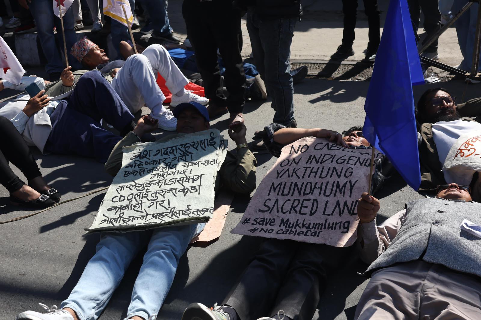 Demonstration against cable car construction in Mukkumlung at Kathmandu, Nepal